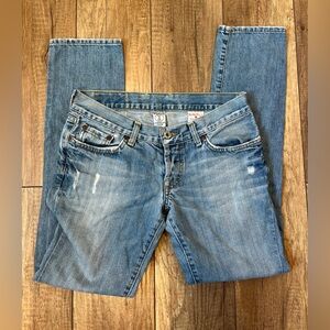 Vintage Lucky Brand 100% Cotton Low-Rise Distressed Light Blue Cropped Jeans